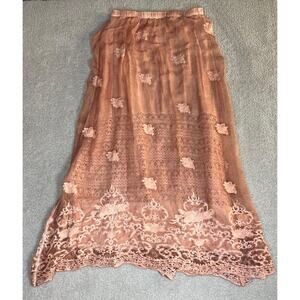 Soft Surroundings Women's Peach Elastic Waist Embroidered Silk Maxi Skirt Size M
